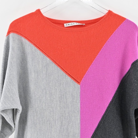Trina Turk Color Block Sweater Womens S Merino Wool Dolman Sleeve‎ Knit Retro - Picture 8 of 11